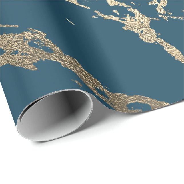 Blå vattenlevande Teal Guld Marble Ro Möhippa Glit Presentpapper (Rullad Hörn)