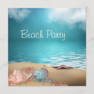 Blå vattenskal strand Beach Party Inbjudningar