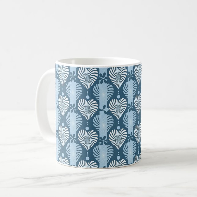Blå vertikal randig mönster med retro hjärta och kaffemugg (Framsida vänster)