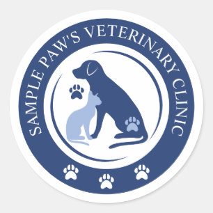 Blå Veterinär Djurklinik Anpassad Logo Och Text Runt Klistermärke
