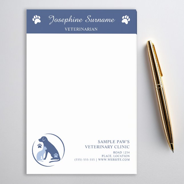 Blå Veterinärklinikens Anpassade Logotyp Och Text Post-it Block (Skapare uppladdad)