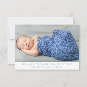 Blå vi är välsignade Photo Collage Pojke Birth Meddelande