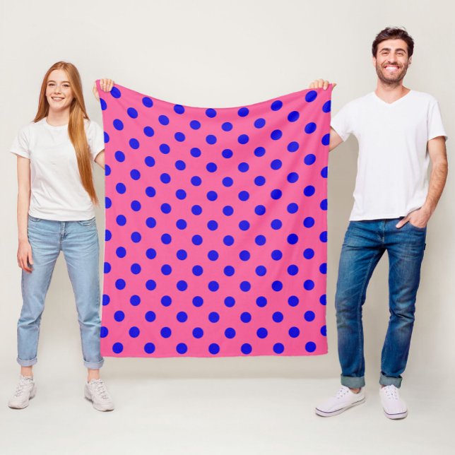 Blå vid Rosa Polka dots Mönster Design Fleecefilt (Skapare uppladdad)