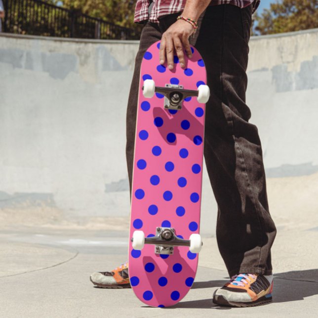 Blå vid Rosa Polka dots Mönster Design Mini Skateboard Bräda 18,5 Cm (Skapare uppladdad)