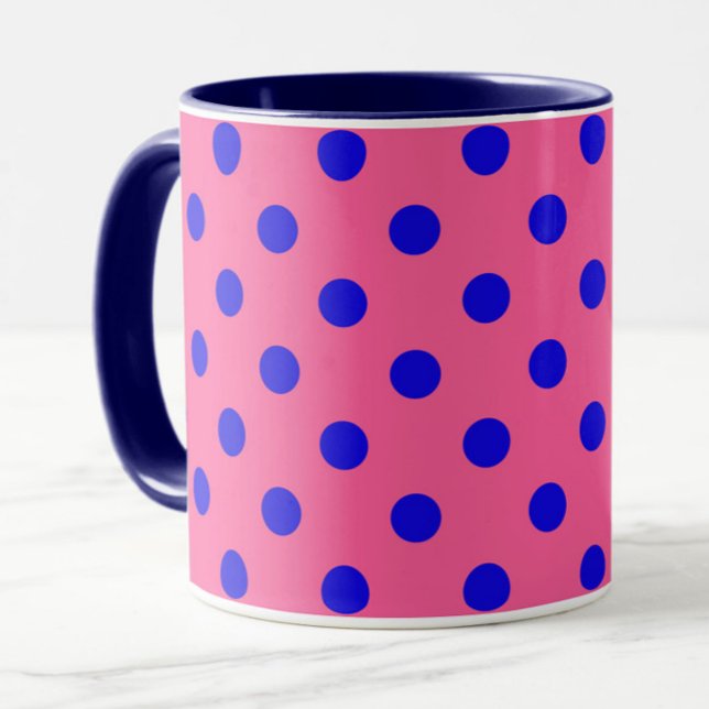 Blå vid Rosa Polka dots Mönster Design Mugg (Skapare uppladdad)