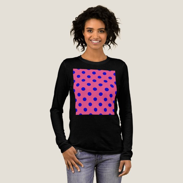 Blå vid Rosa Polka dots Mönster Design T Shirt (Hel framsida)