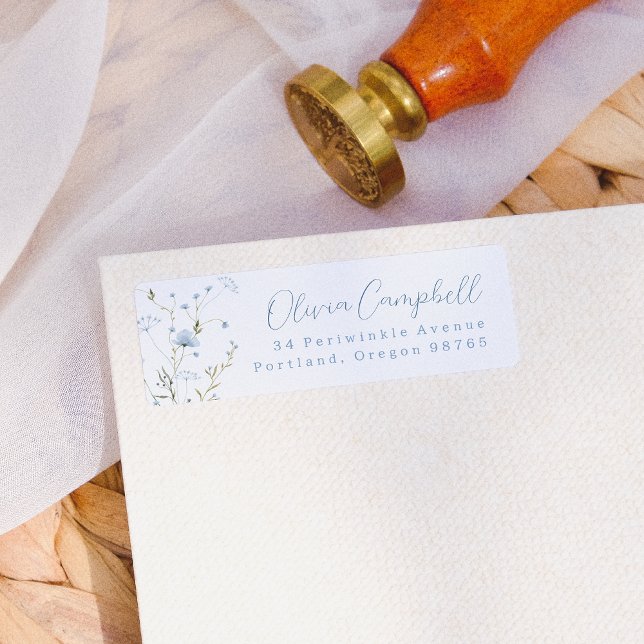 Blå Vild Blomma Boho Avsändaradress Returadress Etikett (Return Address Label Mock-up)