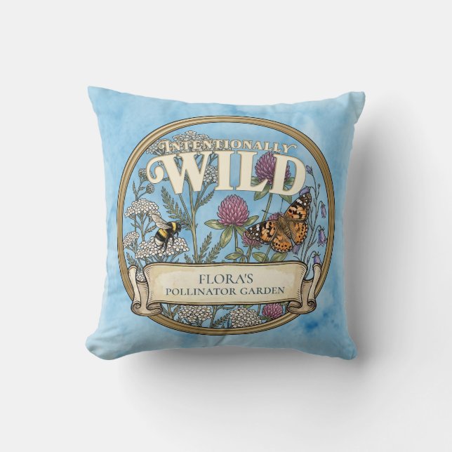 Blå vild pollinatör trädgårdskudde kudde (Framsida)