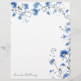 Blå Vilda Blommor Blommig Brevpapper