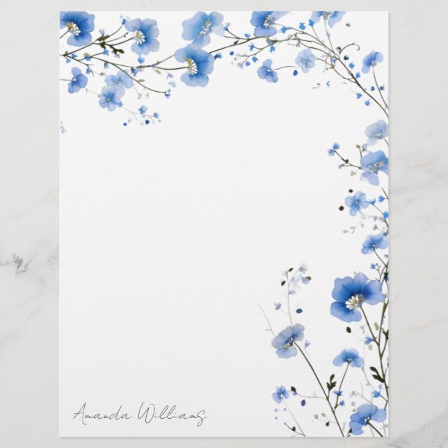 Blå Vilda Blommor Blommig Brevpapper (Framsida)