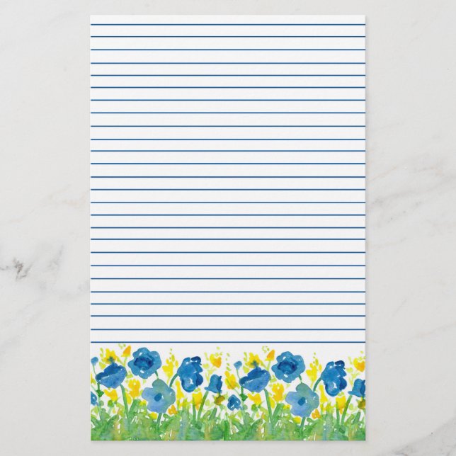 Blå vilda blommor kungliga vallmoblommor fodrade brevpapper (Framsida)