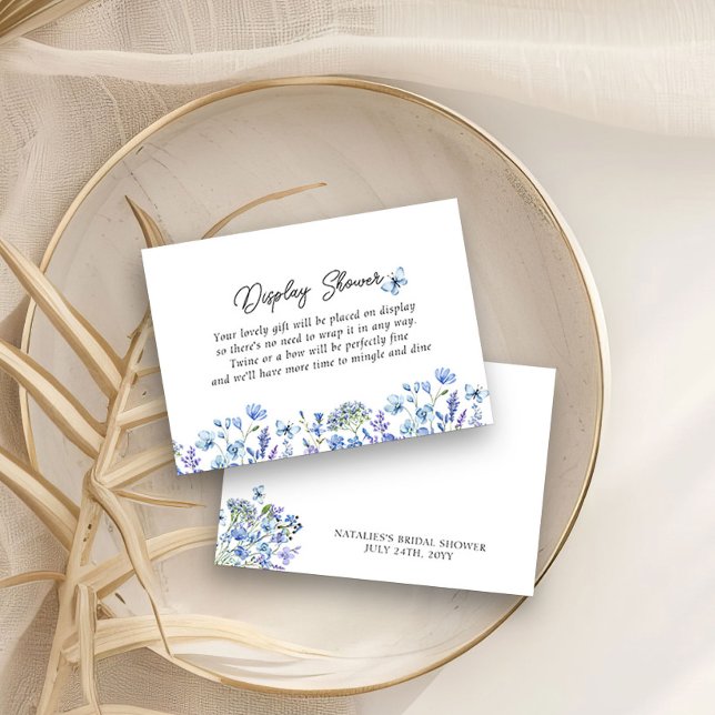 Blå vilda blommor Ömt blomsterarrangemang Dusch Tilläggskort (Display Shower enclosure cards requsting no gift wrap - Blue Wildflower Bridal Shower Collection
)