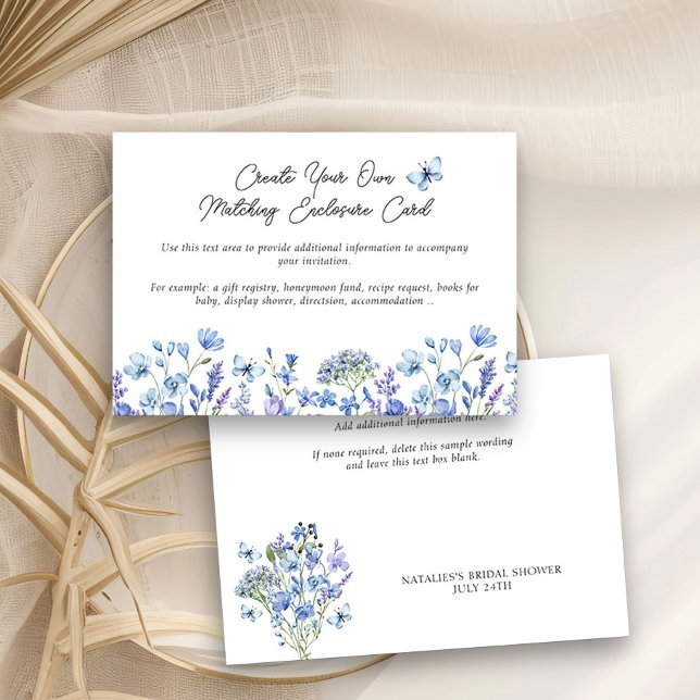 Blå Vilda Blommor Ömtålig Blommig Blankett Tilläggskort (Blank Enclosure Card to create your own custom details - Blue Wildflower Bridal Shower Collection
)