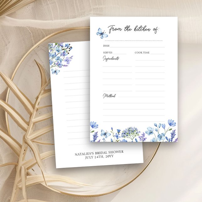 Blå Vilda Blommor Ömtålig Blomster Receptkort Tilläggskort (Recipe Cards to share a favorite dish with the bride - Blue Wildflower Bridal Shower Collection
)