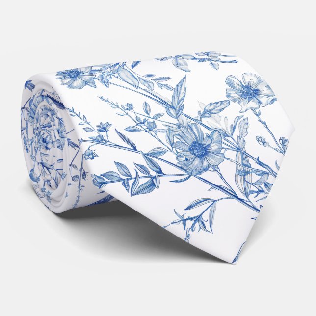 Blå vilda blommor slips (Rullad)