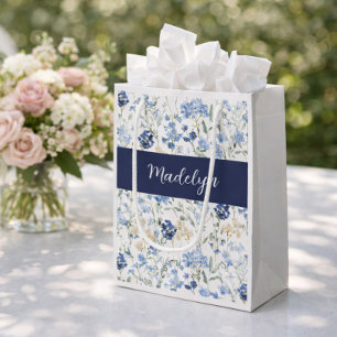 Blå Vildblomma Akvarell Monogram