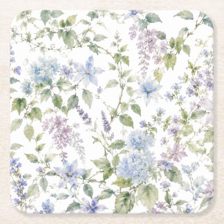 Blå Vildblomma Akvarell Papper Underlägg Kvadrat