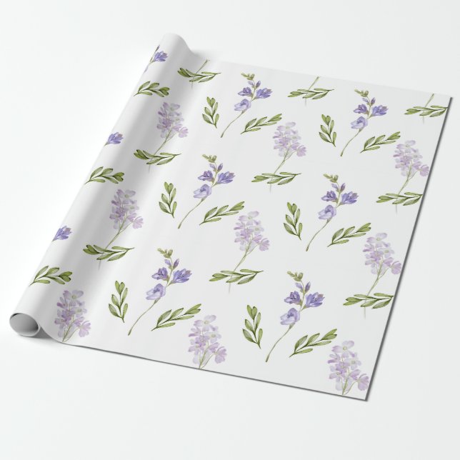 Blå Vildblomma Akvarell  Presentpapper (Utrullad)