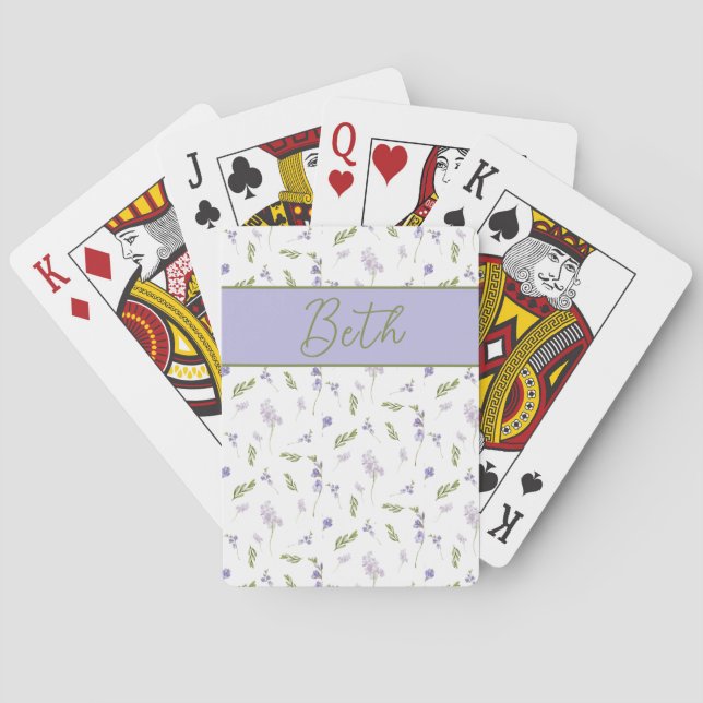 Blå vildblomma akvarellmonogram Namn Poker  Casinokort (Baksidan)