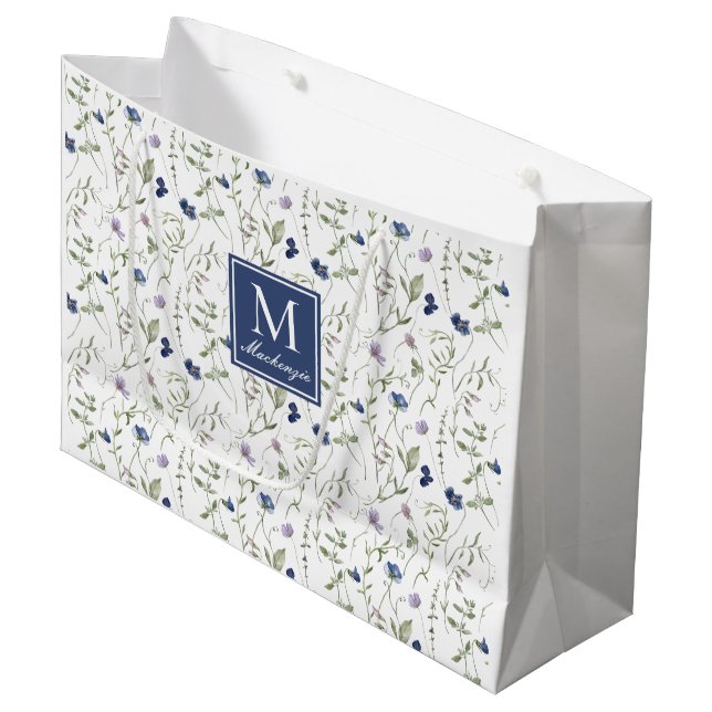 Blå vildblomma akvarellmonogramnamn (Framsidan Vinklad)