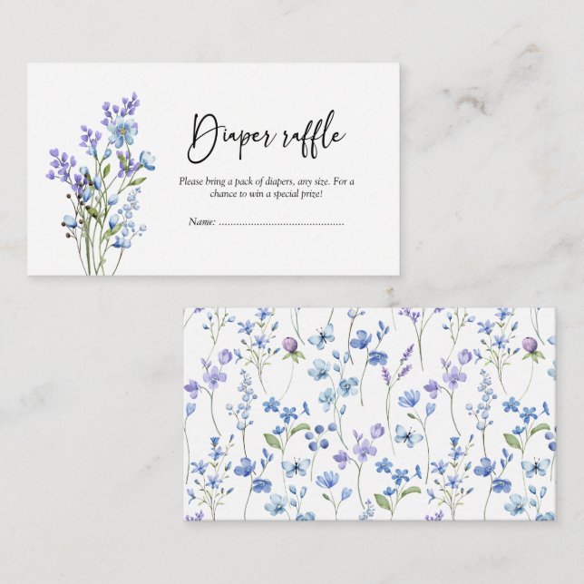 Blå Vildblomma Baby Shower Blöja Lotteri Tilläggskort (Fram/baksida)