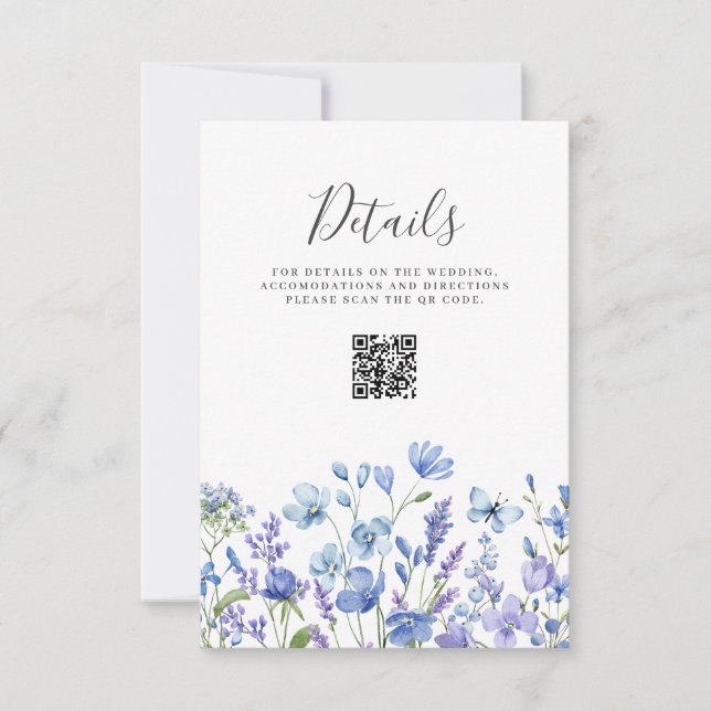 Blå Vildblomma Blommig Bröllopsdetalj Platt Kort (Framsida)