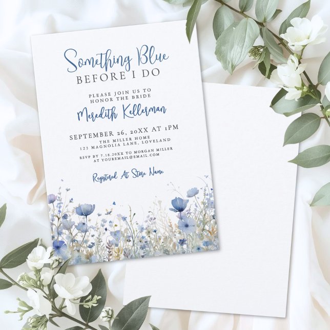 Blå Vildblomma Blommig Bröllopsdusch Inbjudningar (Blue Wildflower Floral Bridal Shower Invitation)