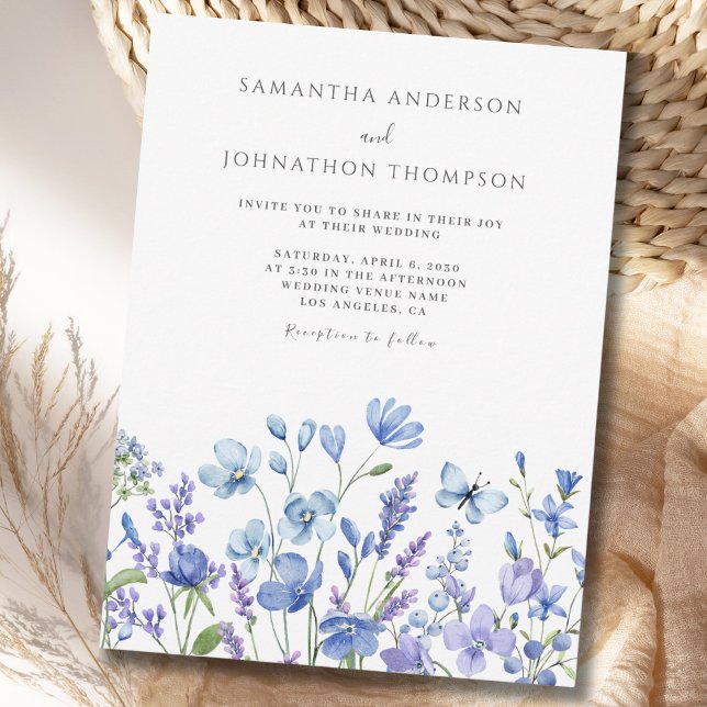 Blå Vildblomma Blommig Bröllopsinbjudan Inbjudningar (Skapare uppladdad)