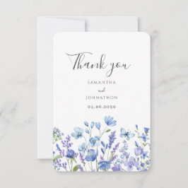 Blå Vildblomma Blommig Watercolor Bröllop Tack Kort