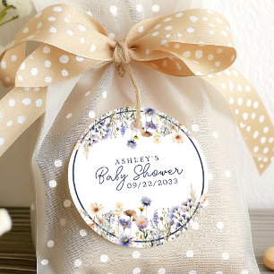 Blå Vildblomma Boho Akvarell Baby Shower Gåvor Etiketter