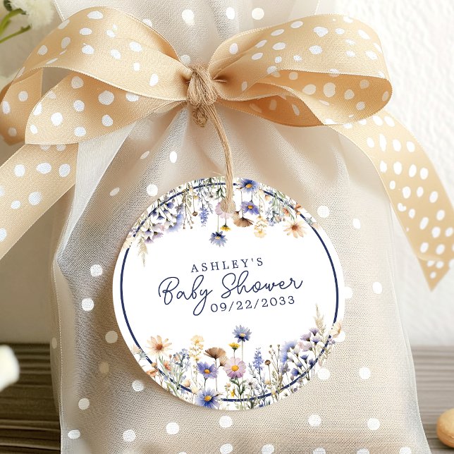 Blå Vildblomma Boho Akvarell Baby Shower Gåvor Etiketter (Skapare uppladdad)