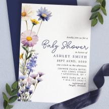 Blå Vildblomma Boho Akvarell Baby Shower