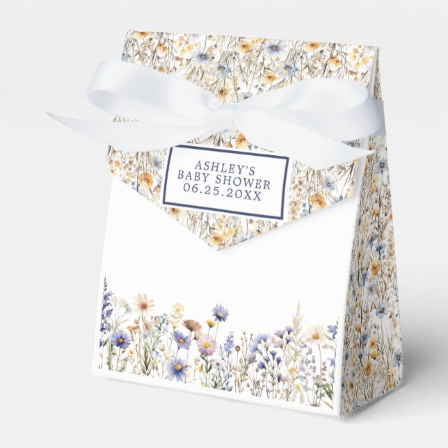 Blå Vildblomma Boho Akvarell Baby Shower Presentaskar (Framsidan Sidan)