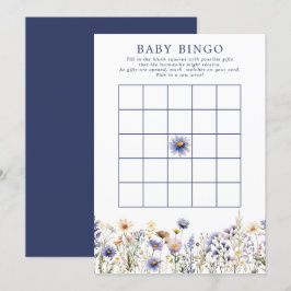 Blå Vildblomma Boho Baby Shower Bingo Spel Inbjudningar