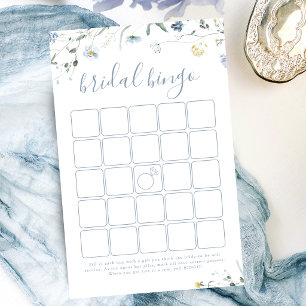Blå vildblomma Boho bröllopsdusch bingo spel