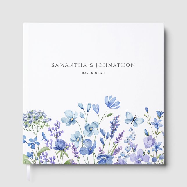 Blå Vildblomma Bröllop Gästböcker (Framsida)