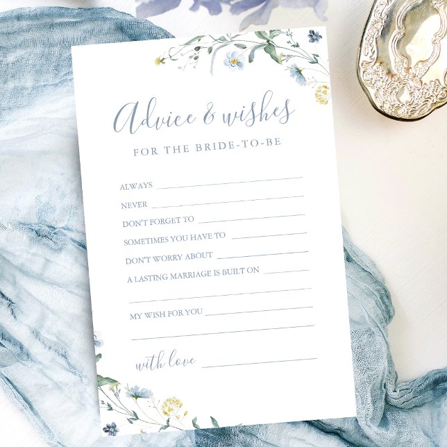 Blå vildblomma bröllopsråd & önskekort (Blue Wildflower wedding advice & wishes card)
