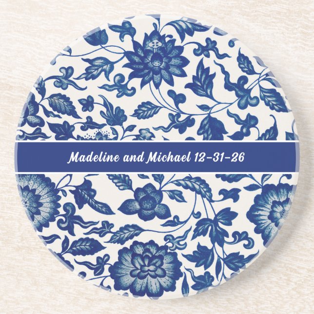 Blå Vildblomma Fransk Landstil Toile Chinoiserie Underlägg (Framsidan)