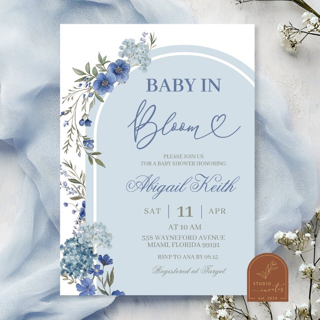 Blå Vildblomma Hydrangea Bebis Shower Inbjudan (Skapare uppladdad)