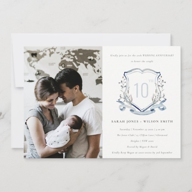 Blå vildblomma Krönande foto bröllopsjubileum Inbjudningar (Framsida)