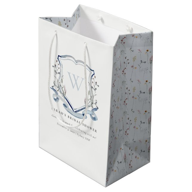 Blå Vildblomma Monogram Topp Bröllopsdusch (Baksidan Vinklad)