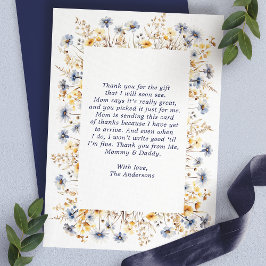 Blå Vildblomma Ram Babyshower Tacksamhetskort Tack Kort