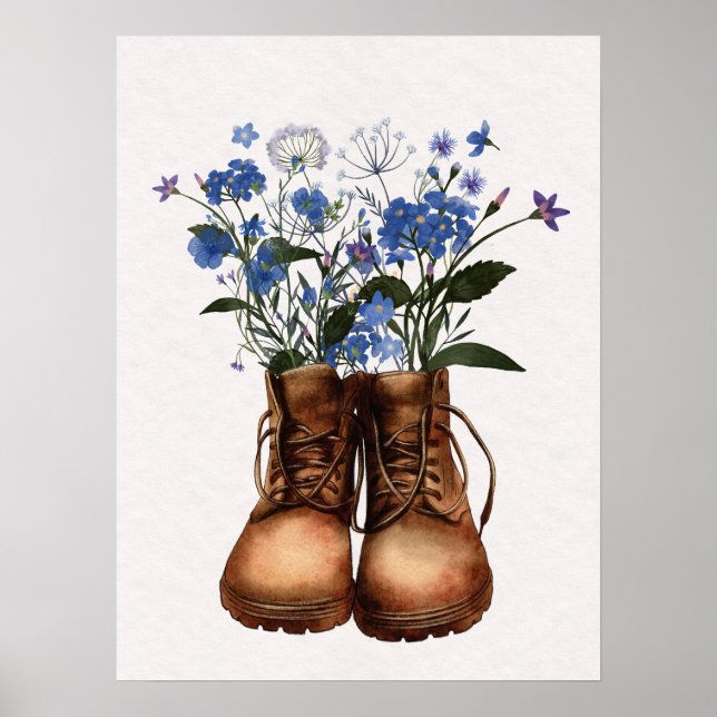 Blå vildblomma vandrarskor Outdoor  Poster (Framsidan)