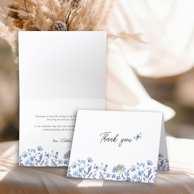 Blå Vildblommor Ömtåliga Blommor Tack Kort (Floral Thank You Card from my Blue Wildflower Bridal Shower Collection
)