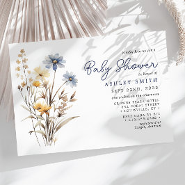 Blå Vildblomsbukett Boho Barnkalas Inbjudningar