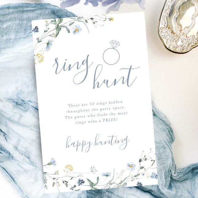Blå vildblomsringjakt boho bröllopsduschspel (Blue Wildflower ring hunt boho bridal shower game)