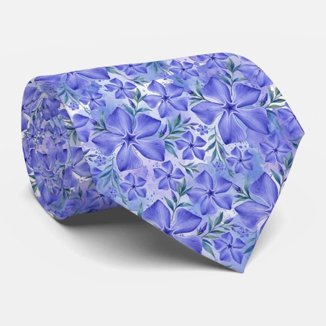 Blå Vinca Blommor Lila Färg Slips (Rullad)