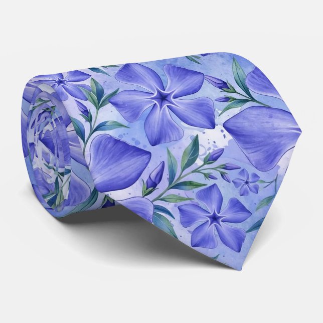 Blå Vinca Blommor Lila Färg Slips (Rullad)