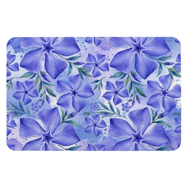 Blå Vinca Färg Violetta Vinca Blommor Magnet (Horisontell)