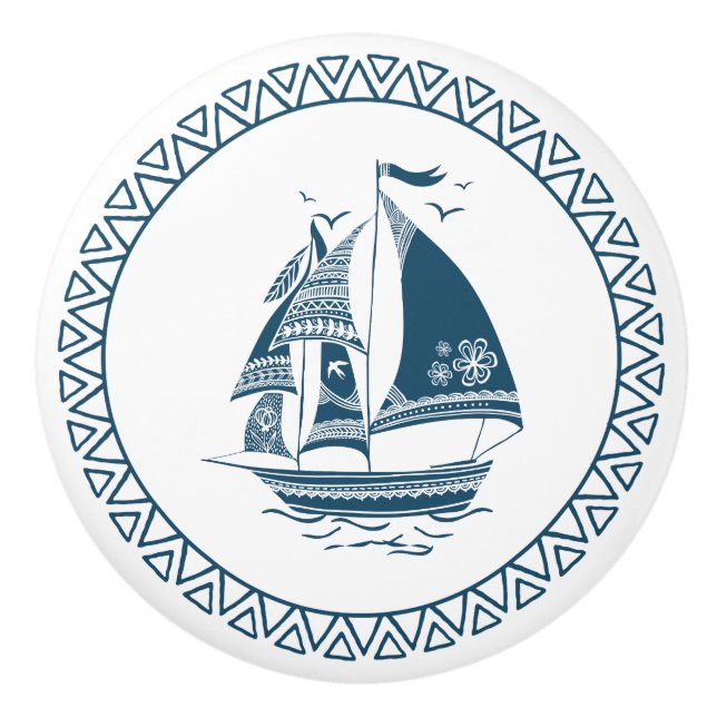 Blå Vind Sailing Nautical Boat Knopp (Framsidan)